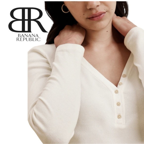 NWT Banana Republic Ribbed Henley Top - Picture 3 of 14